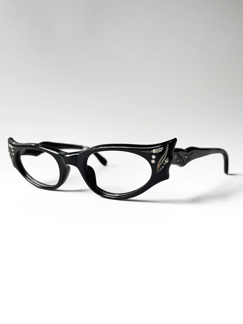 Vintage PETITE Fit Wing Eyeglasses MCM 1950s Cat Eye Rhinestone Glasses France